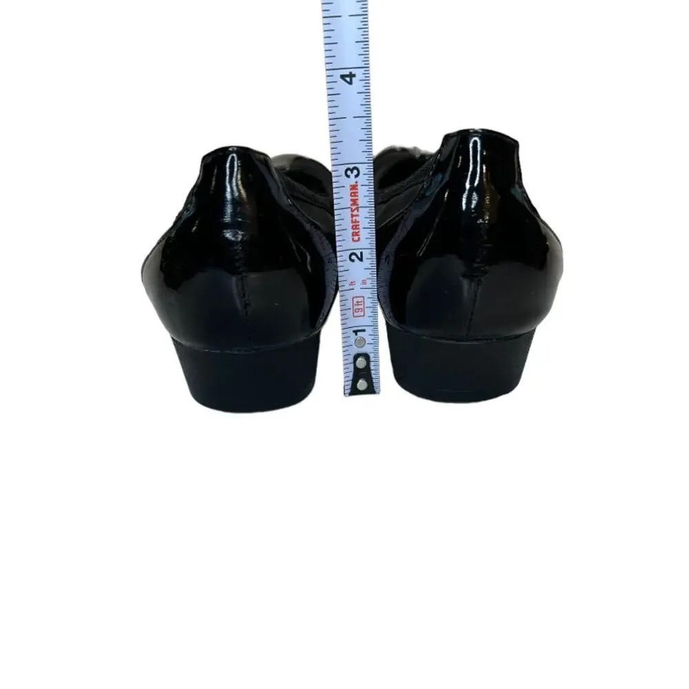Andrew Geller Black Patent Leather & Fabric Platform Flat Shoes Size 6.5 M
